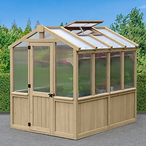 Yardistry Meridian 6.7 Ft. X 7.8 Ft. Garden Plant Greenhouse with Double-Wall Poly Windows, Automatic Roof Vent and Air Flow Base