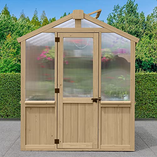 Yardistry Meridian 6.7 Ft. X 7.8 Ft. Garden Plant Greenhouse with Double-Wall Poly Windows, Automatic Roof Vent and Air Flow Base