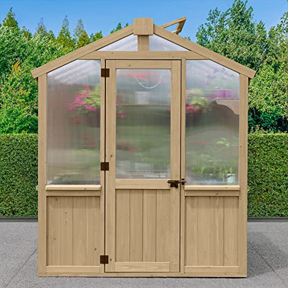 Yardistry Meridian 6.7 Ft. X 7.8 Ft. Garden Plant Greenhouse with Double-Wall Poly Windows, Automatic Roof Vent and Air Flow Base