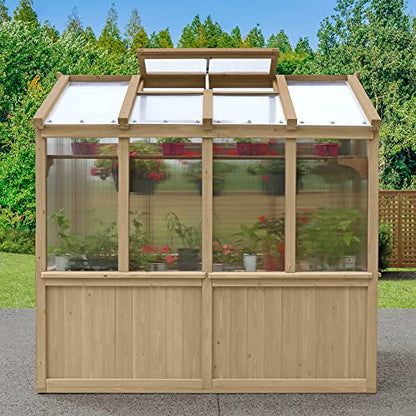 Yardistry Meridian 6.7 Ft. X 7.8 Ft. Garden Plant Greenhouse with Double-Wall Poly Windows, Automatic Roof Vent and Air Flow Base