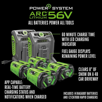 Ego Power+ Snow Blower 24" Self Propelled 2 Stage with Four 10 Ah Batteries