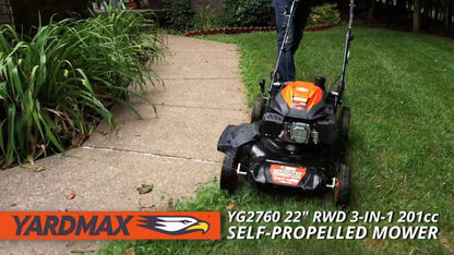 Yardmax 22 in. 201 CC Select Pace 6 Speed CVT High Wheel RWD 3-in-1 Gas Walk Behind Self Propelled Lawn Mower